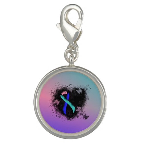 TealPinkBlue Ribbon Grunge Heart Charm