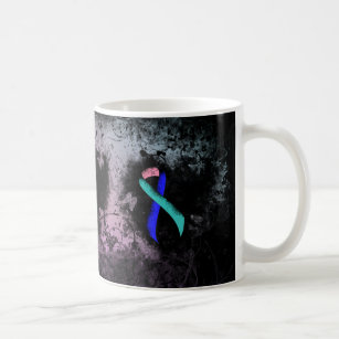 Teal/Pink/Blue Ribbon Grunge Heart Coffee Mug
