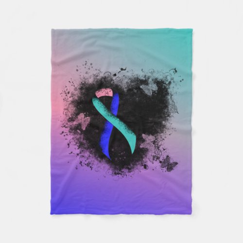 TealPinkBlue Ribbon Grunge Heart Fleece Blanket