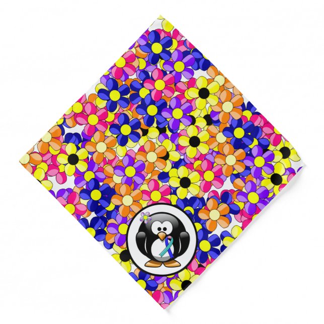 Teal/Pink/Blue Ribbon Penguin Bandana (Front)