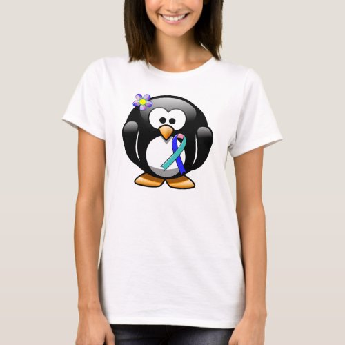 TealPinkBlue Ribbon Penguin T_Shirt