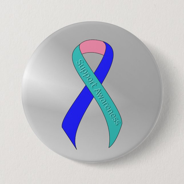 Teal/Pink/Blue Ribbon Support Awareness Button (Front)