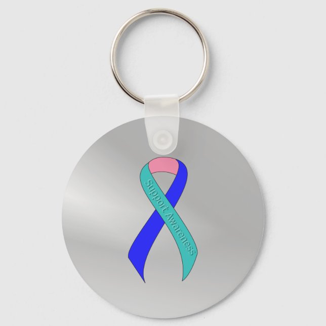Teal/Pink/Blue Ribbon Support Awareness Keychain (Front)