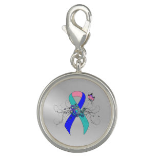 Teal/Pink/Blue Ribbon with Butterfly Charm