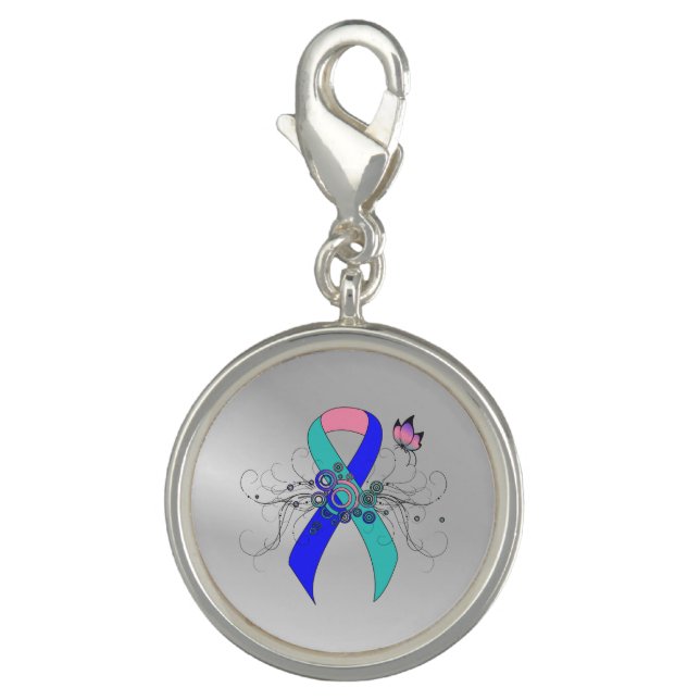 Teal/Pink/Blue Ribbon with Butterfly Charm (Front)