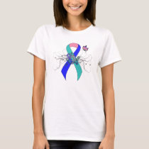 Teal/Pink/Blue Ribbon with Butterfly T-Shirt