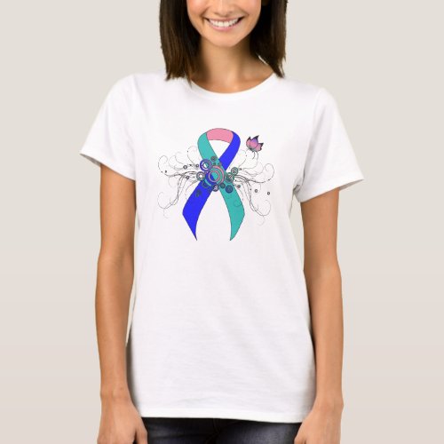 TealPinkBlue Ribbon with Butterfly T_Shirt