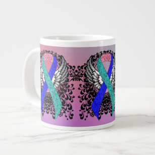 Teal/Pink/Blue Ribbon with Wings Large Coffee Mug