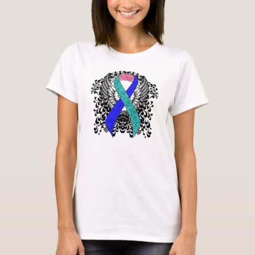 TealPinkBlue Ribbon with Wings T_Shirt