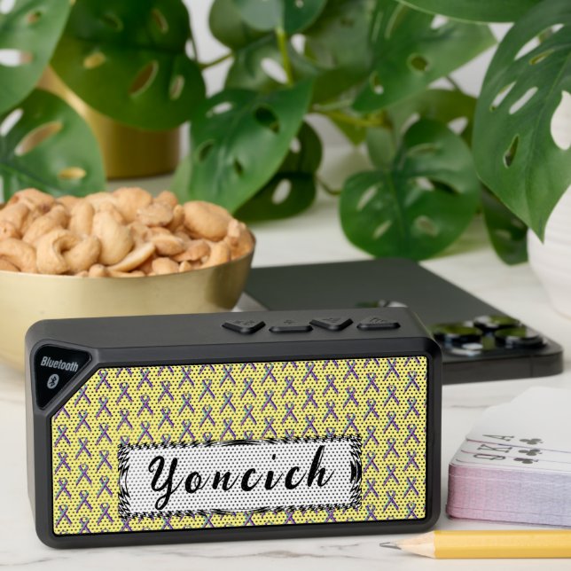 Teal-Pink-Blue Standard Ribbon by Kenneth Yoncich Bluetooth Speaker (Insitu(Table))