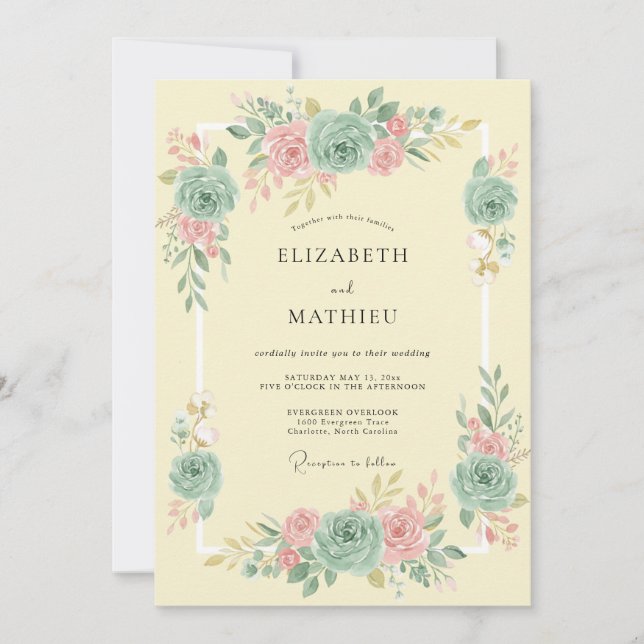 Teal Pink Brilliant Spring Wedding Invitation (Front)