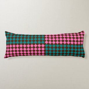 Teal Pink Brown Checker Diamond Pattern Body Pillow