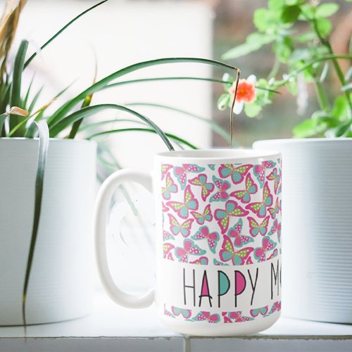 Teal  Pink Butterflies Happy Mothers Day Coffee Mug