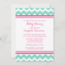 Teal Pink Chevron Custom Baby Shower Invitations