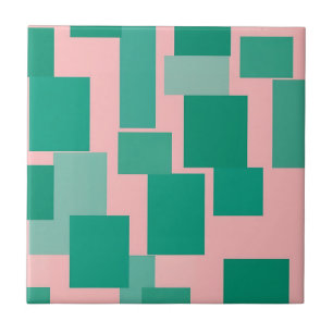Teal Pink Color Block Pattern Modern Abstract  Ceramic Tile