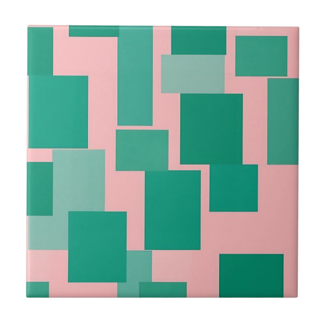Teal Pink Color Block Pattern Modern Abstract  Ceramic Tile (Front)