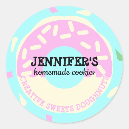 Teal Pink Creative Cookies Pastry kids doughnut Classic Round Sticker