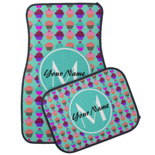 Teal Pink Cupcake Personalized Monogram Car Mats