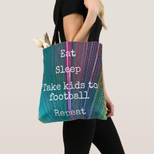 Teal Pink Eat Sleep Take Kids To Football Repeat Tote Bag