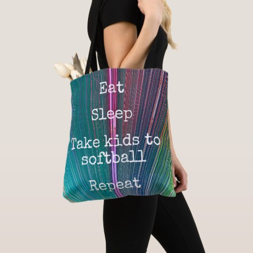 Teal Pink Eat Sleep Take Kids To Softball Repeat Tote Bag