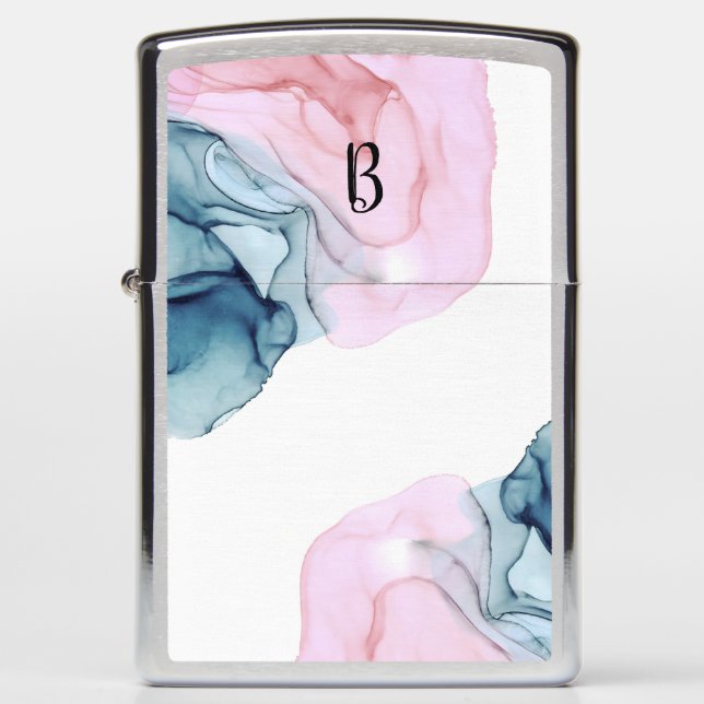 Teal & Pink Ethereal Inky Fantasy Trendy Glam Zippo Lighter (Front)