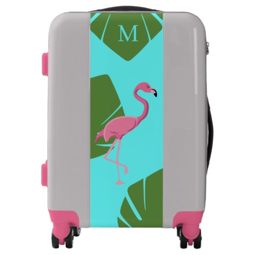 Teal Pink Flamingo Illustration tropical monogram Luggage