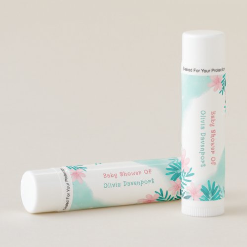 Teal Pink Floral Baby Bloom Baby Shower  Lip Balm