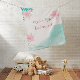 Teal Pink Floral Baby In Bloom Girl Custom Blanket