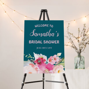 Teal Pink Floral Bridal Shower Welcome Foam Boards