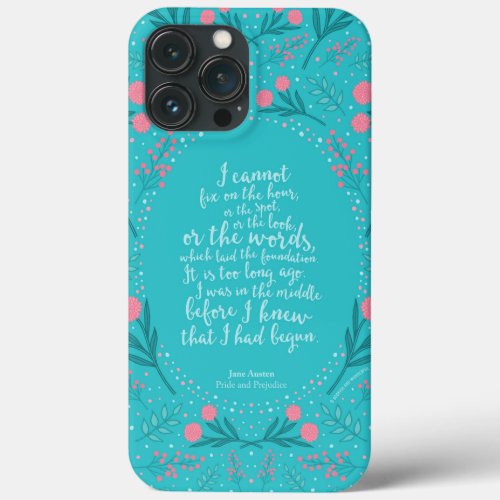 Teal  Pink Floral Jane Austen Pride and Prejudice iPhone 13 Pro Max Case