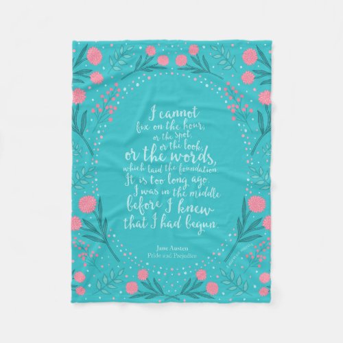 Teal  Pink Floral Jane Austen Pride and Prejudice Fleece Blanket