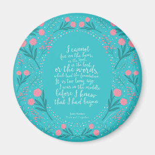 Teal & Pink Floral Jane Austen Pride and Prejudice Magnet
