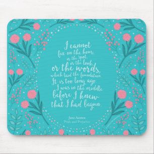 Teal & Pink Floral Jane Austen Pride and Prejudice Mouse Pad