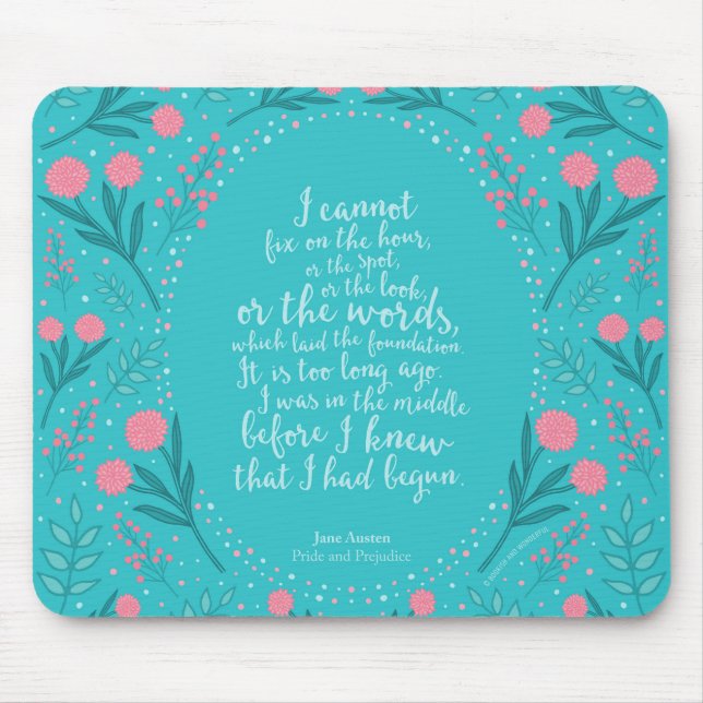 Teal & Pink Floral Jane Austen Pride and Prejudice Mouse Pad (Front)