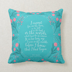 Teal & Pink Floral Jane Austen Pride and Prejudice Throw Pillow