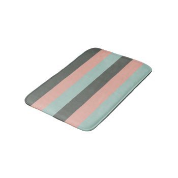 Teal Pink Gray Stripes Patterns Bathroom Mat by SharonaCreations at Zazzle
