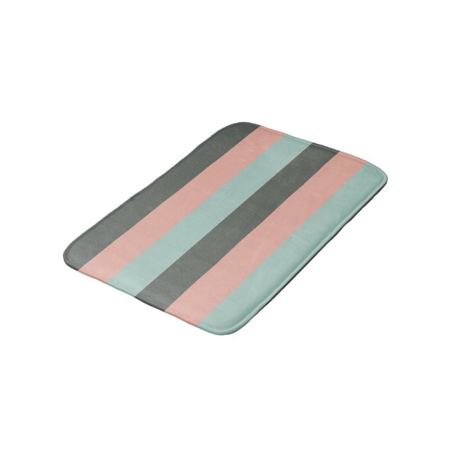 Teal Pink Gray Stripes Patterns Bathroom Mat (Angled)