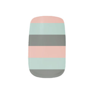 Teal Pink Gray Stripes Patterns Minx Nail Art