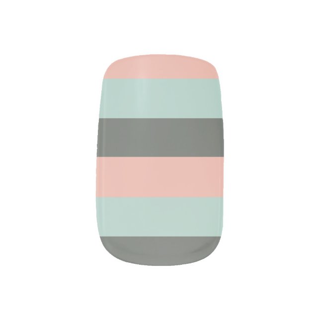 Teal Pink Gray Stripes Patterns Minx Nail Art (Left Thumb)