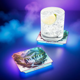 Teal Pink Horse Mountain Waterfall Coaster