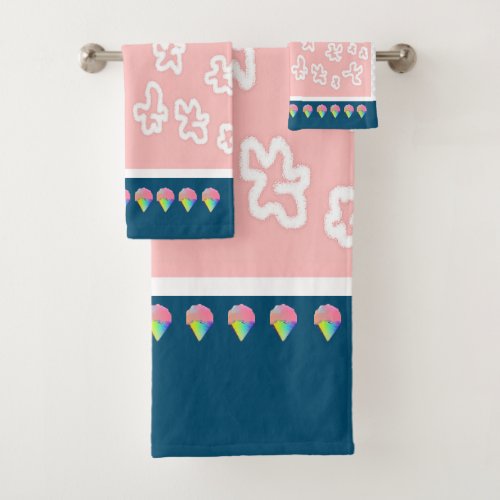 Teal  Pink  Ice Cream Cones Bath Towel Set