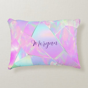 Teal & Pink Iridescent Design, Script Name Accent Pillow