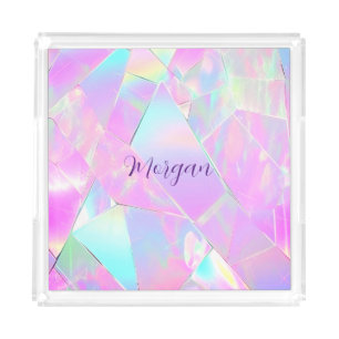 Teal & Pink Iridescent Design, Script Name Acrylic Tray
