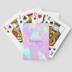 Teal & Pink Iridescent Design, Script Name Poker Cards