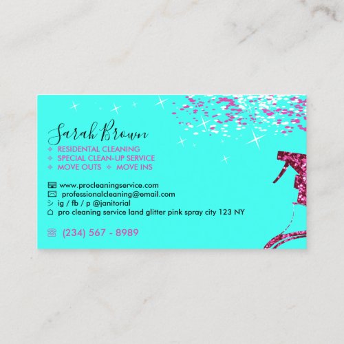 Teal Pink Maid Housekeeping Sparkle Cleaning Spray Business Card