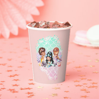 Teal Pink Mermaid Friends Under the Sea Paper Cups