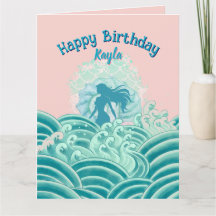 Teal Pink Mermaid Ocean Waves Birthday Party Girl