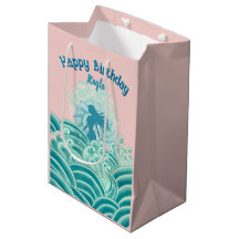 Teal Pink Mermaid Ocean Waves Birthday Party Girl