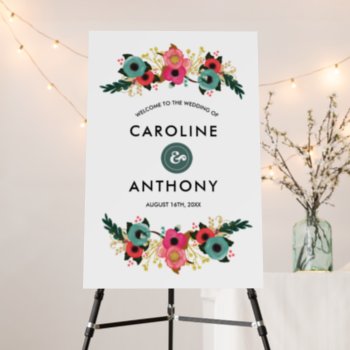 Teal | Pink Modern Floral  Wedding Welcome Sign by YourWeddingDay at Zazzle
