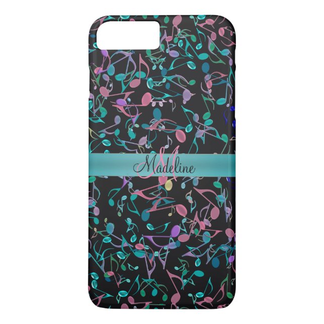 Teal Pink Music Notes Personalized iPhone 7 Case (Back)